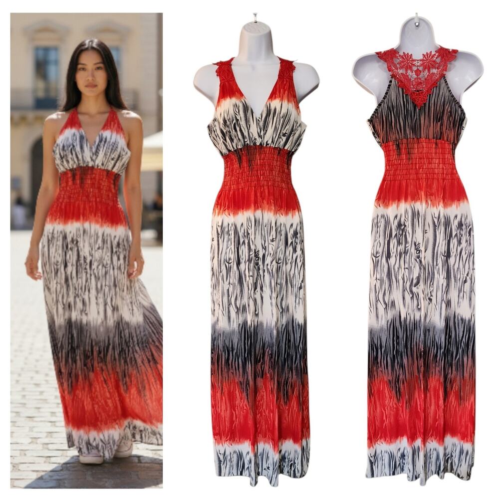 Julia Womens Maxi Dress Size M/L Sleeveless Empire Waist V-Neck Unlined Stretch